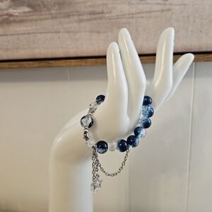 Elegant Blue and Silver Beaded Bracelet With Stars.